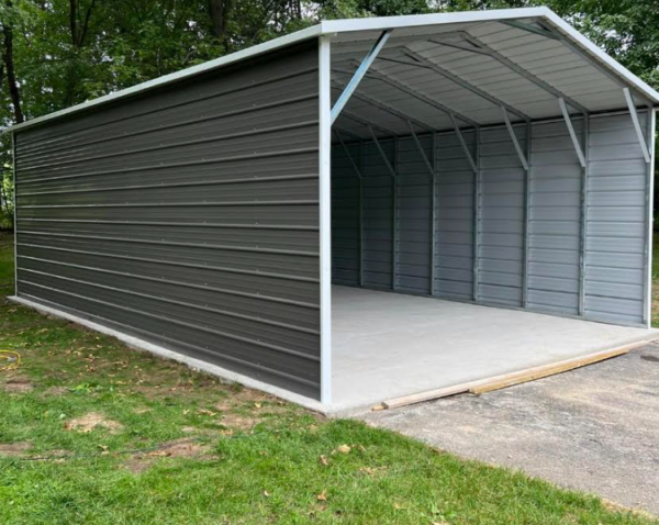 18x25x8 Metal Carport Boxed Eave Roof Enclosed Sides